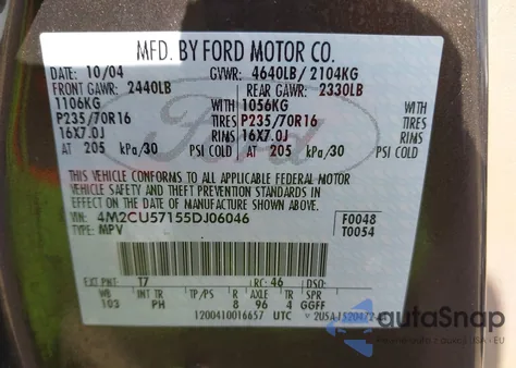 2005 Mercury Mariner Luxury/Premier из США, поврежденный, VIN 4M2CU57155DJ06046